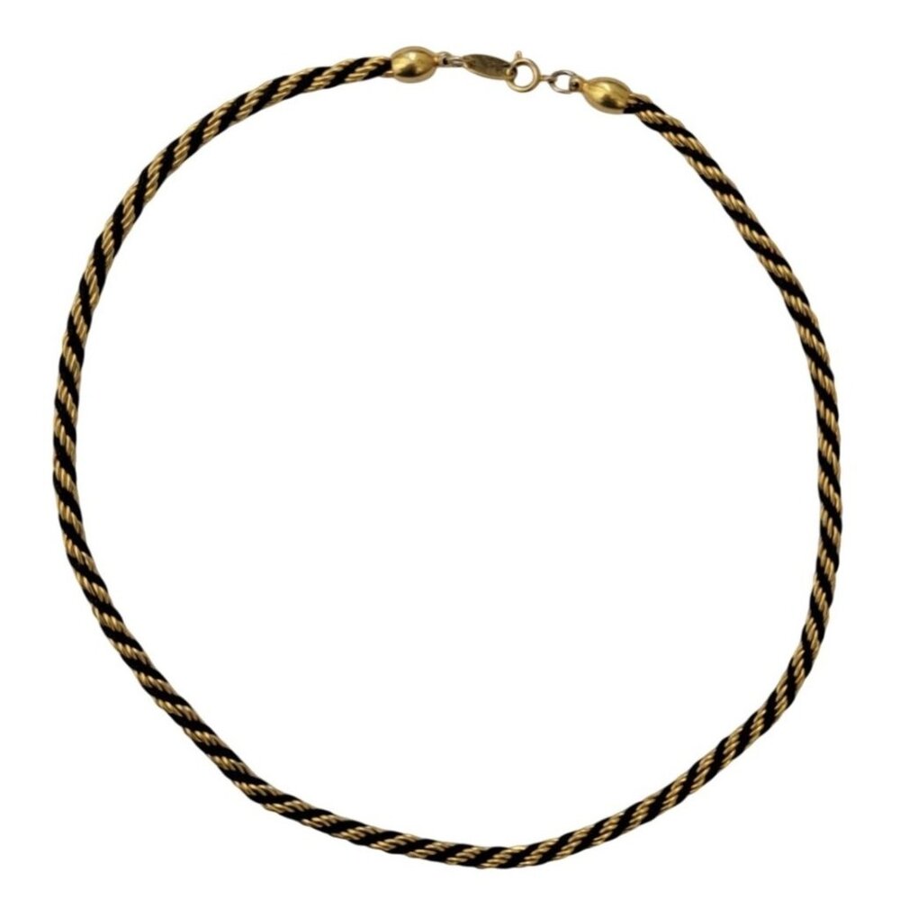 Vintage 1980’s Trifari Gold Tone and Black Rope 16” Necklace ESTATE
